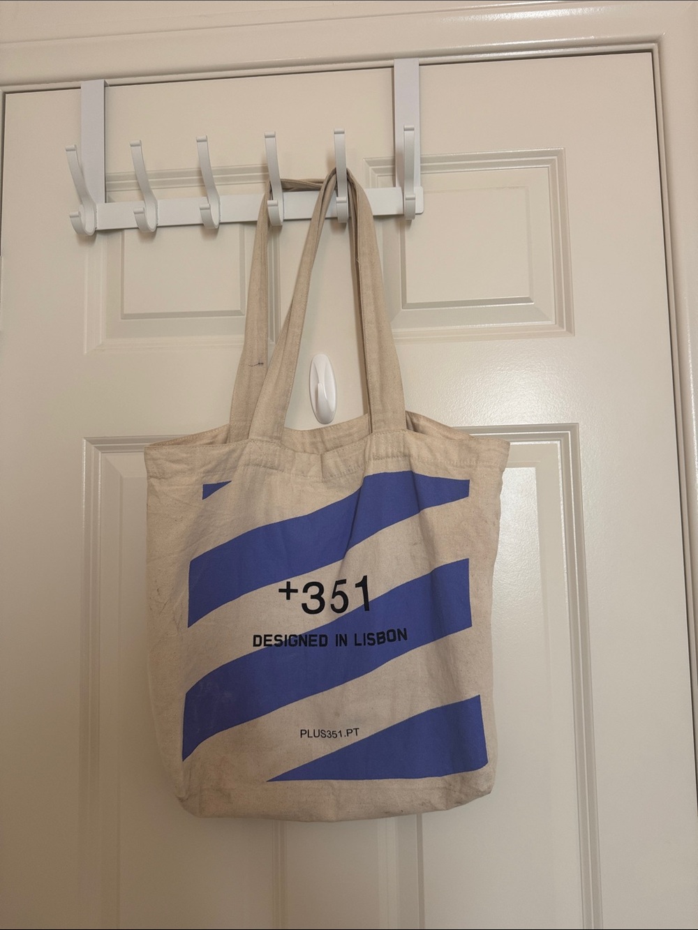 +351 Designed in Lisbon Beige Canvas Tote with Lilac Accents